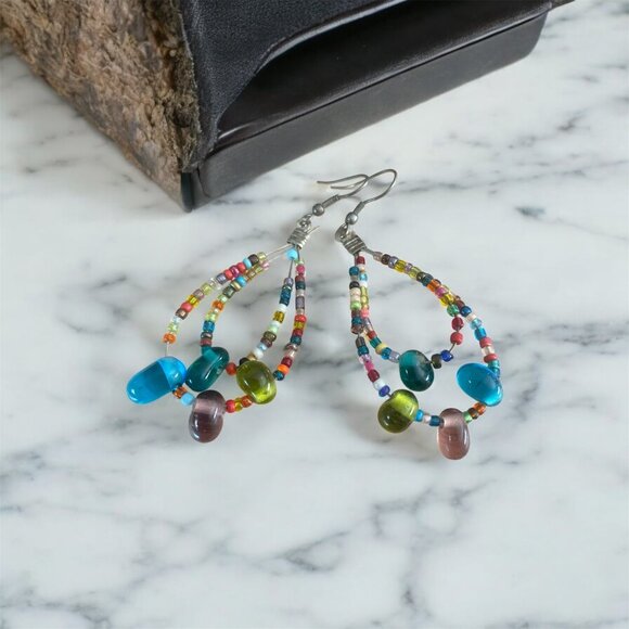 Multicolored Crystal Earrings | Boho Chic Style - Picture 1 of 2